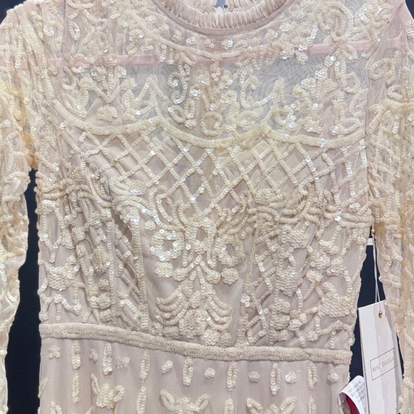 Mac Duggal Cream Long Sleeve Lace Dress 9142 Nude 2 - Picture 9 of 11